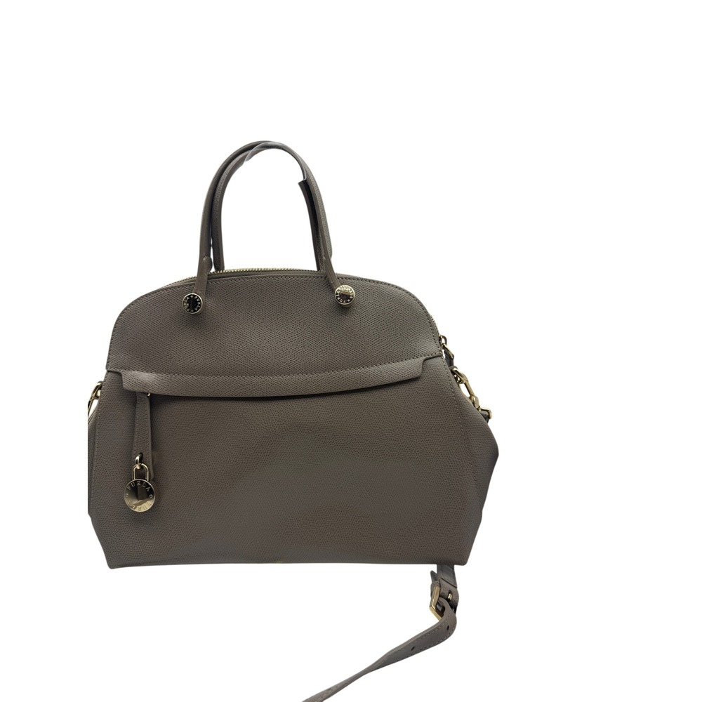 Furla Satchel Bag Grey Pebbled Leather Top Handle‎ Crossbody Bag Made in Italy